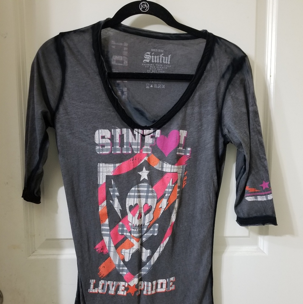 sinful skull 3/4sleeve grey tshirt